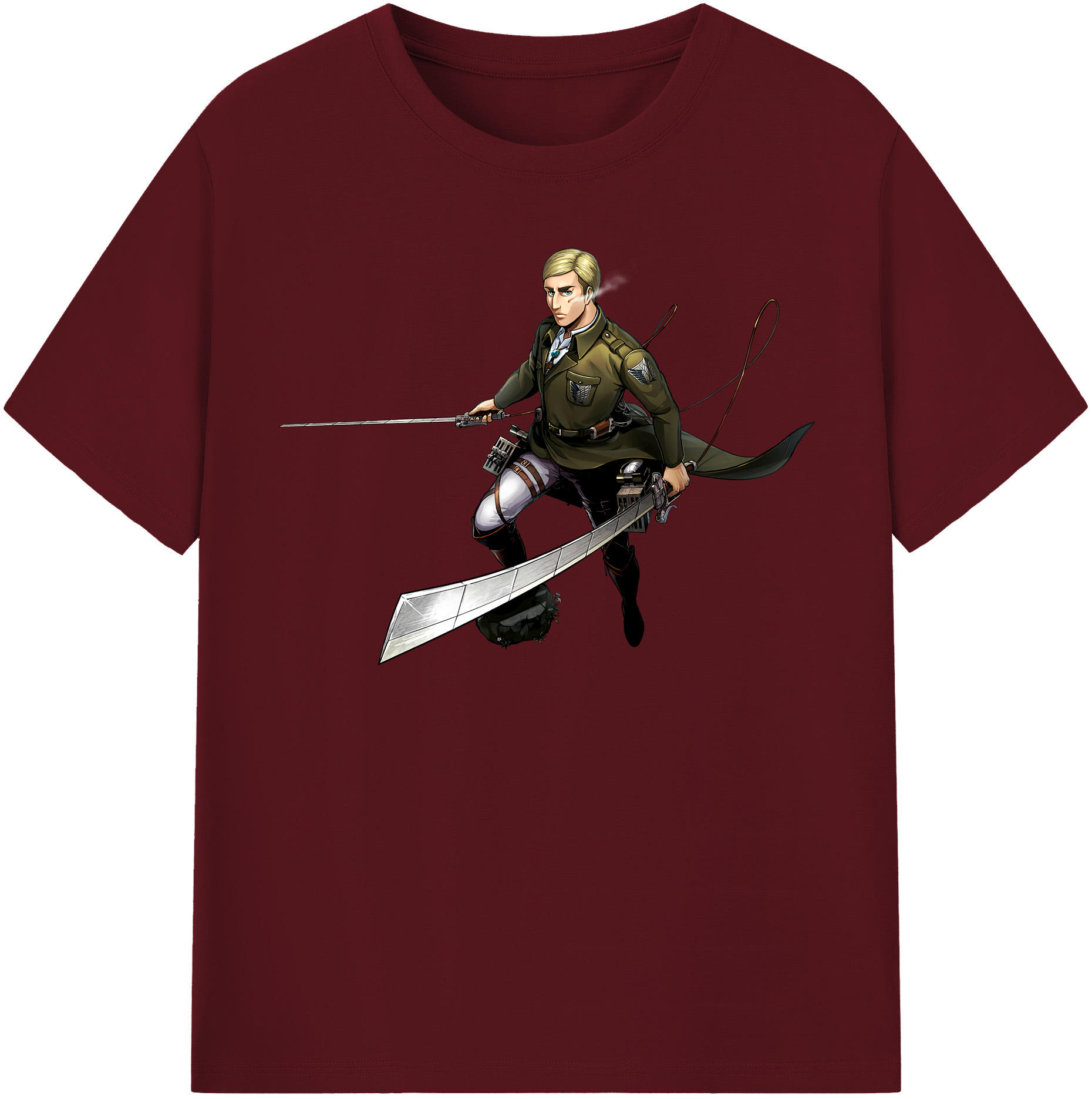 （画像用） 進撃の巨人 エルヴィン・スミス Attack on Titan Erwin Smith 綿100％半袖Tシャツ（フロントプリント）